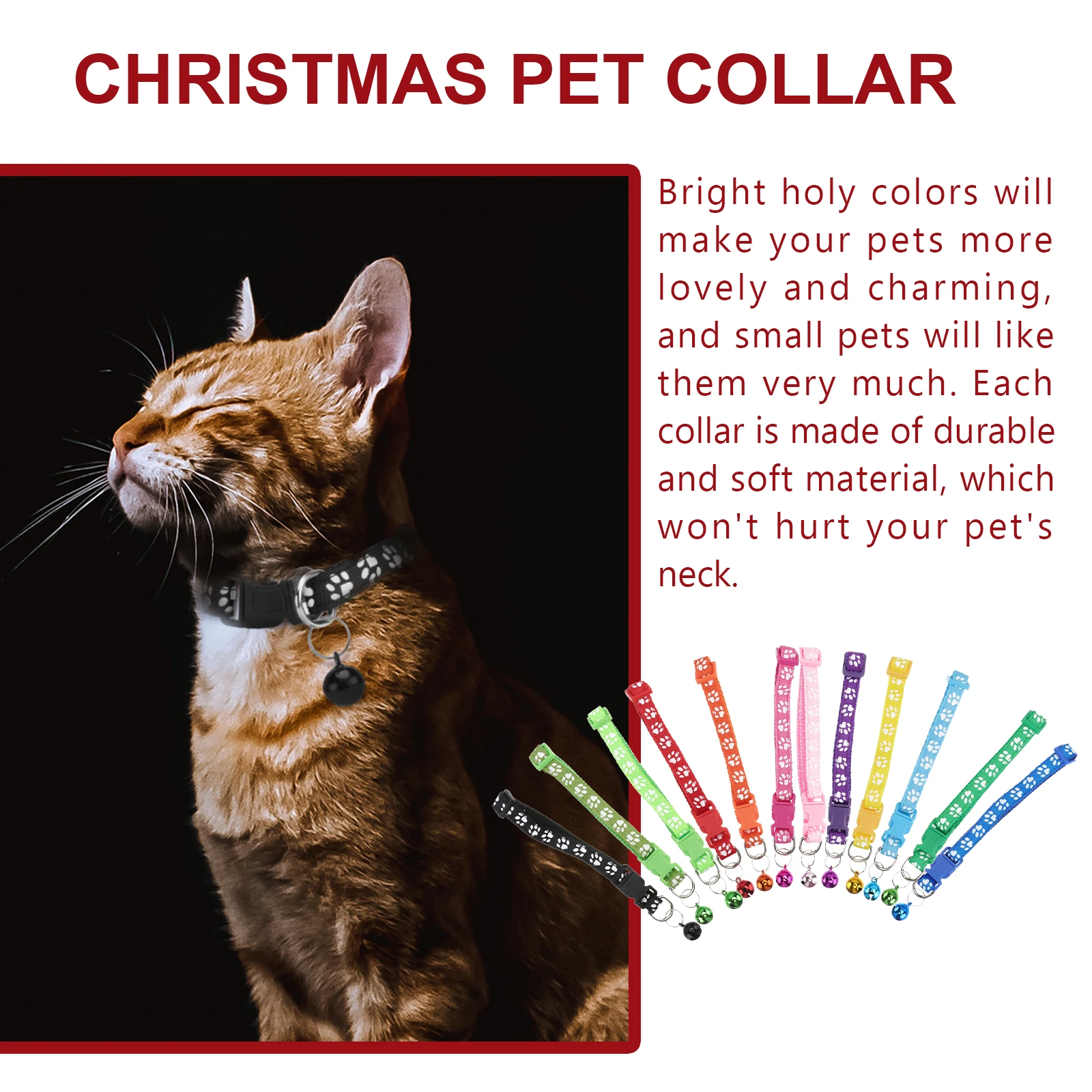 

12pcs Dog Collar Durable Soft Pet Supplies Printed Footprint Bell Design Halloween Puppy Walking Outdoor Sports