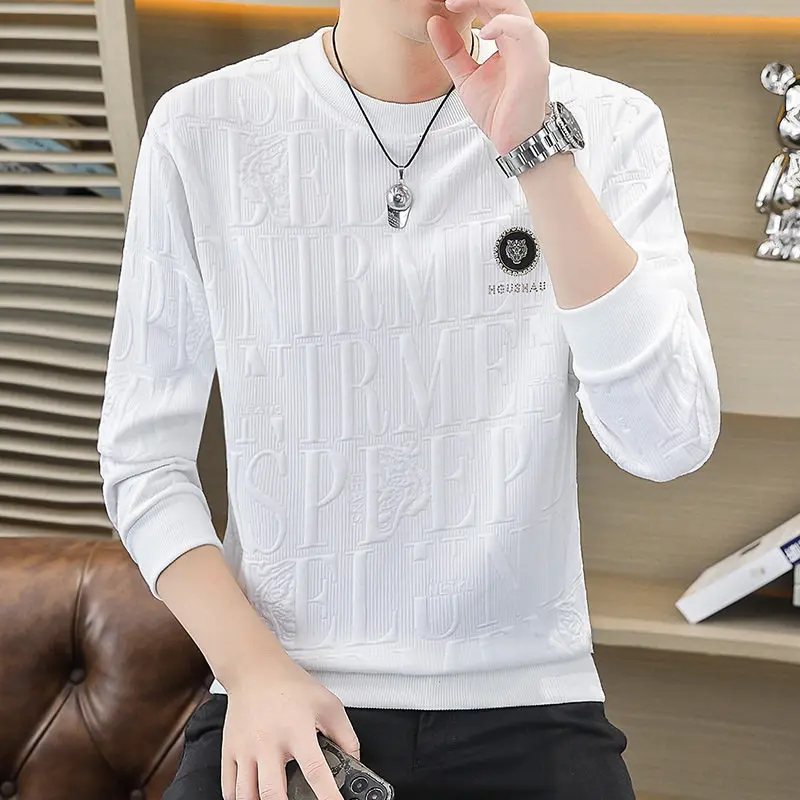 

Casual Long Sve Hoodie Men's Spring Autumn Wearable round Ne Pullover T-irt Slim Fit Youth ular Sle Easy Care Mat...