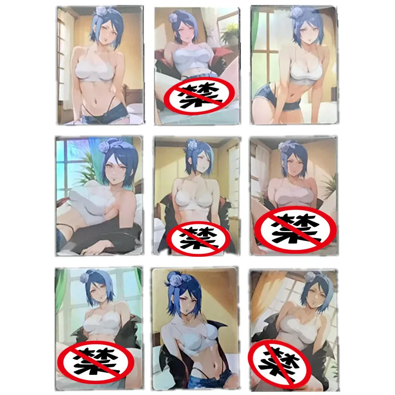 Anime Naruto Akatsuki Organização Jogo Cartão Coleção, Konan Sexy Nude Photo Card, ACG Série Fan Homemade, Presente Toy, 9pcs por conjunto