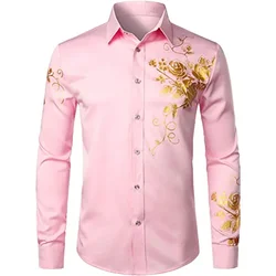 Spring/Summer Fashion Luxury Social Men's Shirt Flip Collar Button Shirt Casual Dot Print Long sleeved Tops Men's Slim Fit Shirt