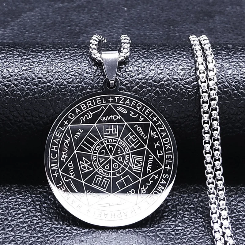 Seven Archangels Amulet Stainless steel Necklaces Men Seal of solomon Talisman Necklace Protection lewelry collar hombre