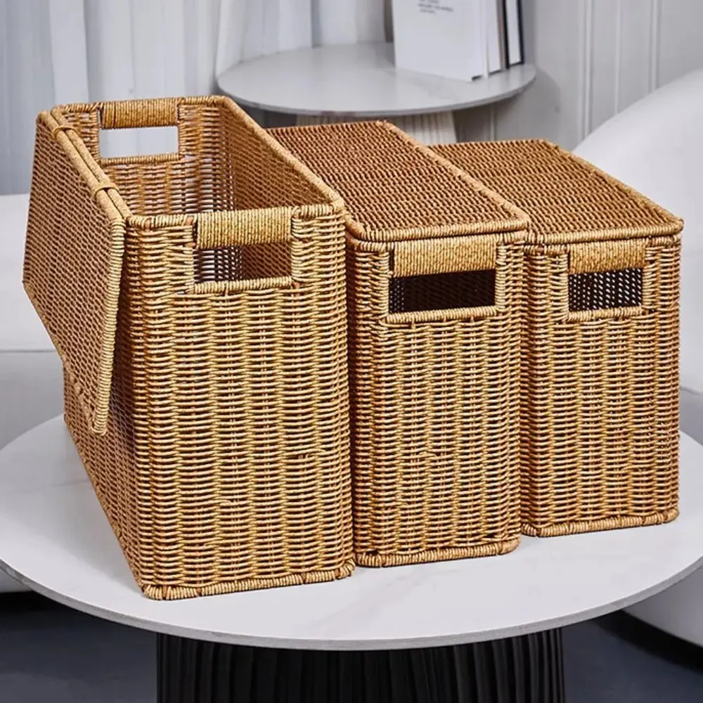Rattan Wicker Storage Basket Rectangular Woven Laundry Hamper Magazine Holder Organizer Boho Farmhouse Bedroom Living Room Decor
