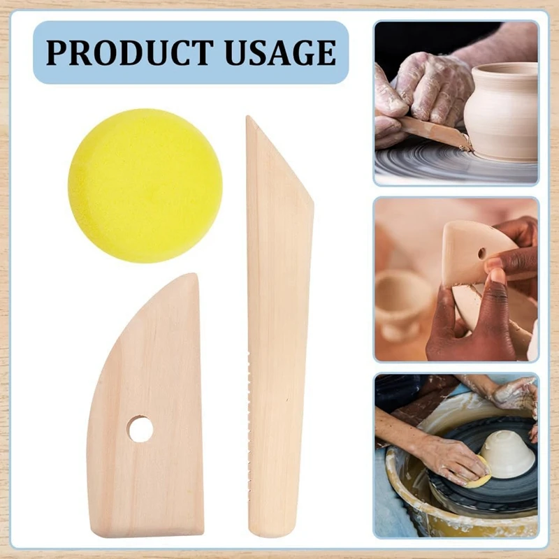 17Pcs DIY Clay Ceramic Craft Tool Kit Accessories Portable Clay Wedging Board With Built, MDF Wood Mud Mat Pottery Supplies