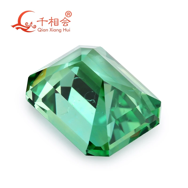 

Lab-Created Green Sapphire Emerald Cut Loose Gemstone with Minor Cracks And Inclusions Corundum Loose Stone AGL Certificate