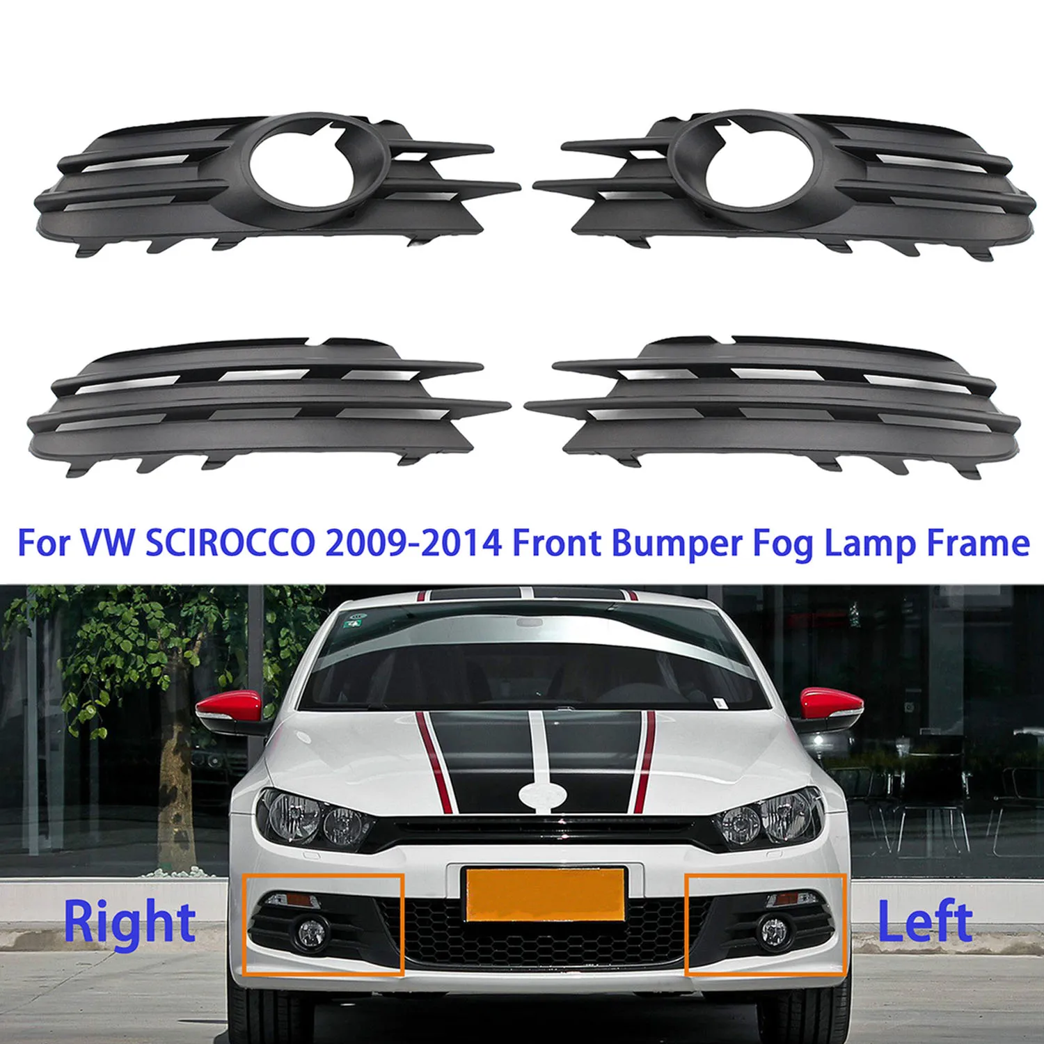 

Решетки противотуманных фар, подходящие для левой и правой нижних решеток переднего бампера модели Volkswagen Scirocco 09-14.