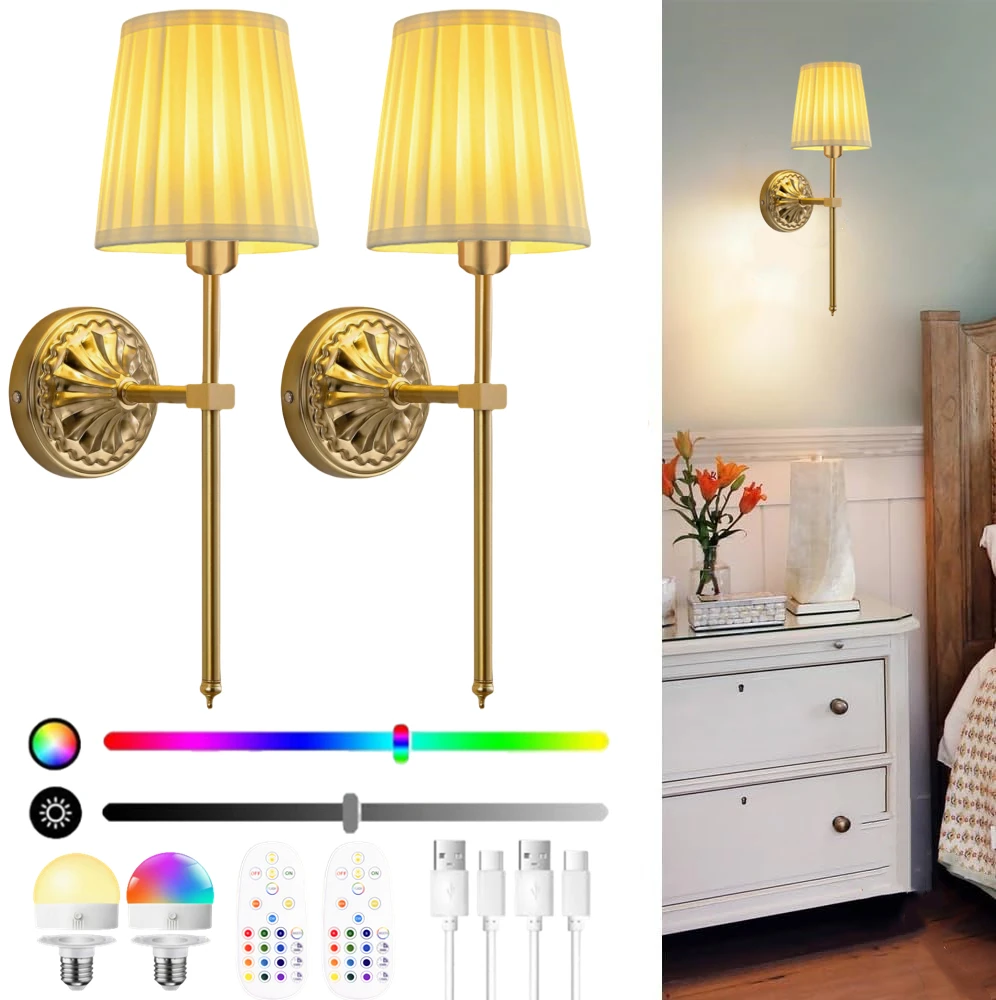 Applique à piles : applique murale rechargeable avec télécommande et ampoule à intensité variable, applique murale sans fil, 15 couleurs, adaptée à la décoration du couloir du salon de la chambre à coucher