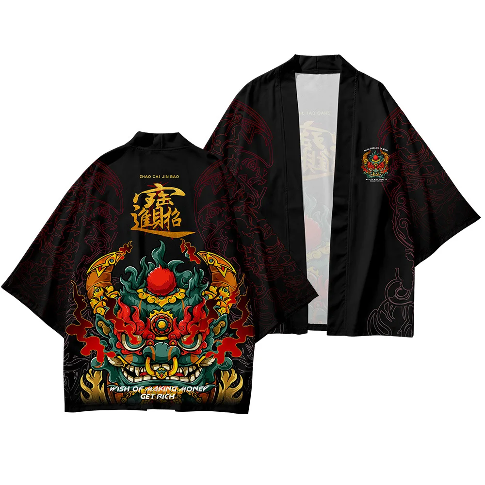 Traditionele Anime Lucky Schat Print Japans Vest Mannen Kimono Cosplay Tops Vrouwen Yukata Kleding Plus Maat 6xl 5xl