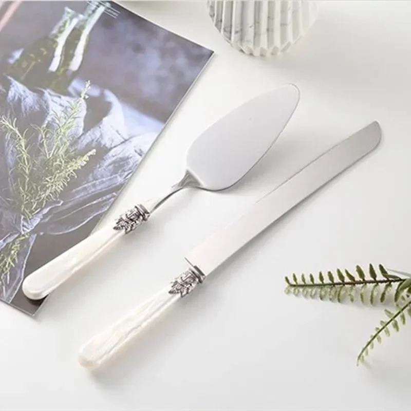 2pcs Wedding Acrylic Handle Cake Knife Serving Set Dessert Pizza Shovel Birthday Gift Party Cutlery Accessories Decoration Tools