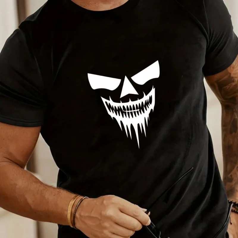 

Men's T-Shirt Black Scary Skull Face Print High Quality Cotton 180g