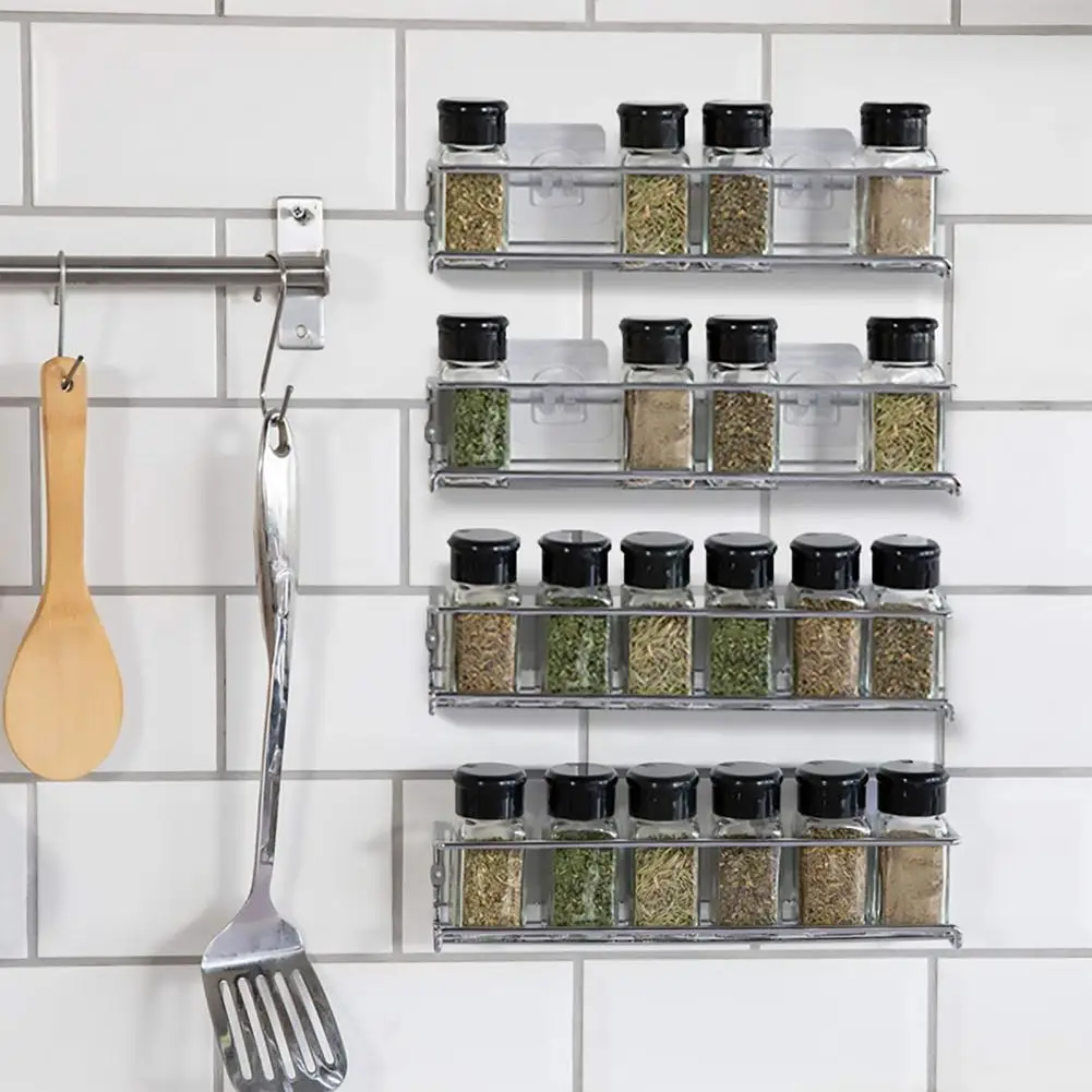 2/4Pcs Spice Rack Wall-mounted Screw Or Adhesive Space-Saving Hanging Spice Jars Rack Organizer Kitchen