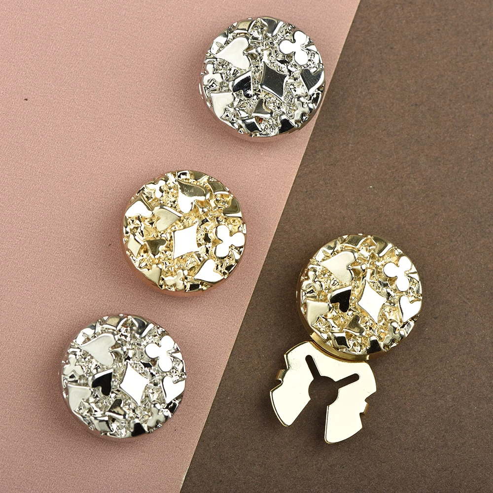 2Pcs Poker Embossed Metal Round Shirt Button Cover Cufflinks  Sleeve Button Women Jewelry Decoration Gift