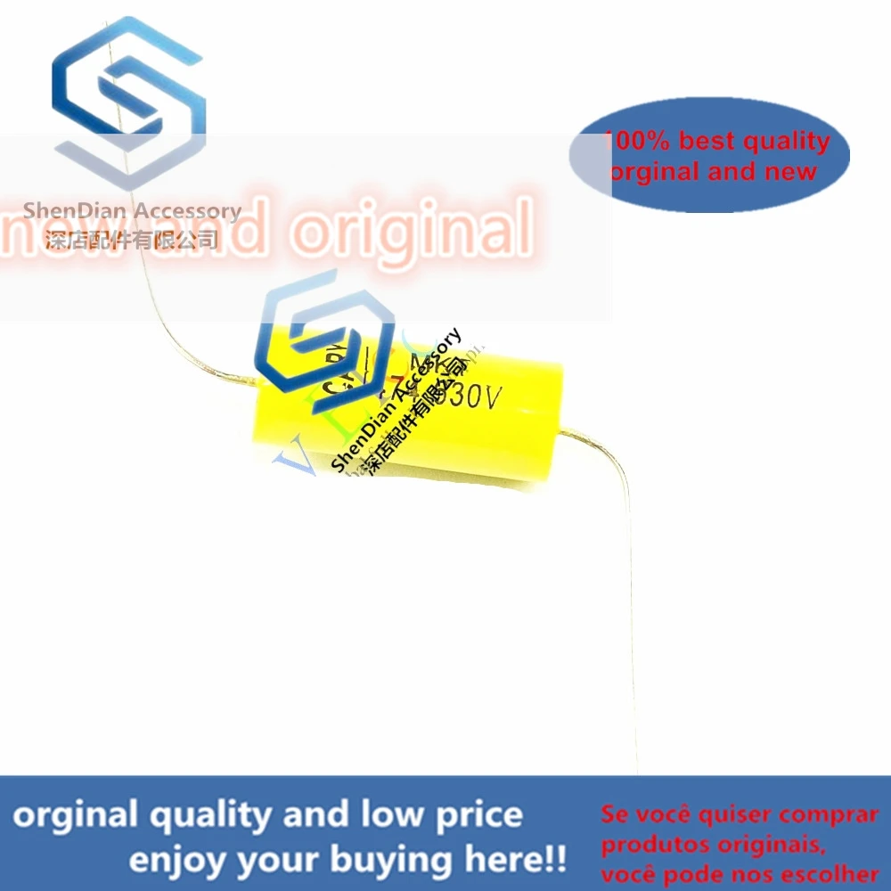 100pcs 630V fever electrodeless copper foot audio 0.47uf yellow through heart axial cholangio mechanical coupling film capacitor
