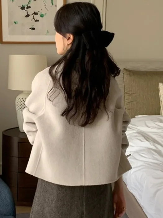 

Chic Autumn Winter ort Pure Color Casual Woolen Coat for Women Single Button Notch Collar Loose Fit Versatile Fem Outerwear