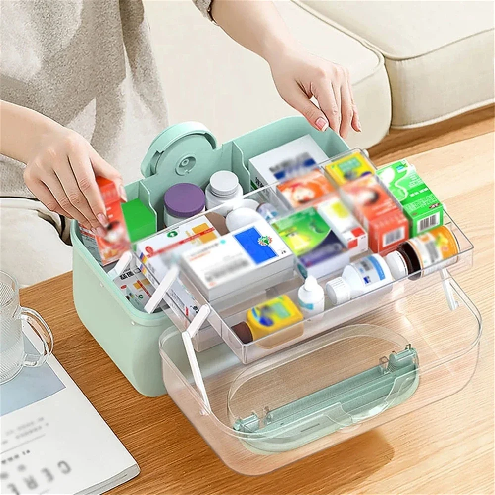 3 Tiers Plastic First Aid Kit Medicine Box Folding Portable Storage Family Emergency Kit Drawer Organizer for Home Car Accessory