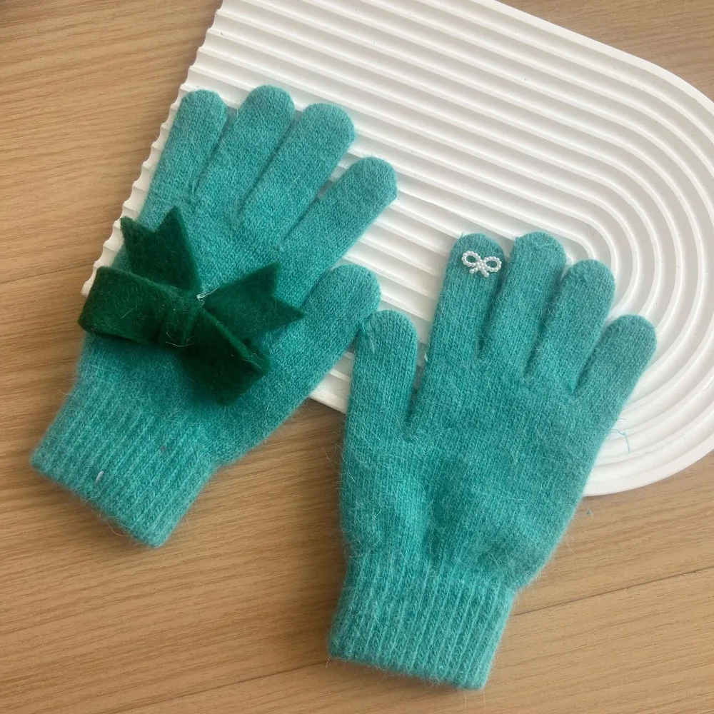 Ins Cute Knitted Gloves Touchscreen Warm Bowknot Gloves Cold Resistance Thicken Full Finger Gloves Snowboard