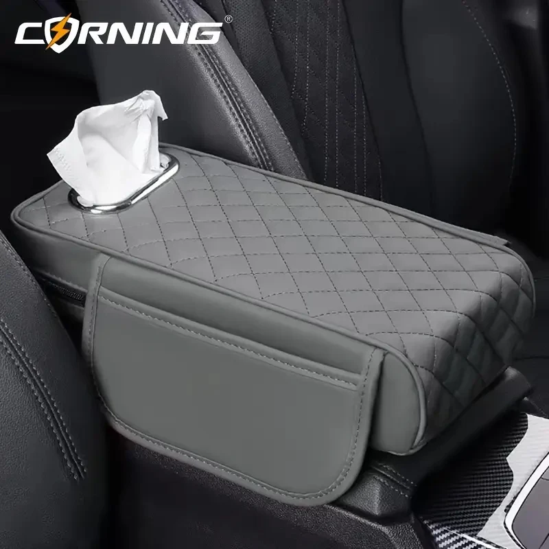 Car Arm Rest Cushion 7.5CM Thicken Center Console Box Protector Cover Armrest Elbow Support Storage Bag Tissue Holder Integrated