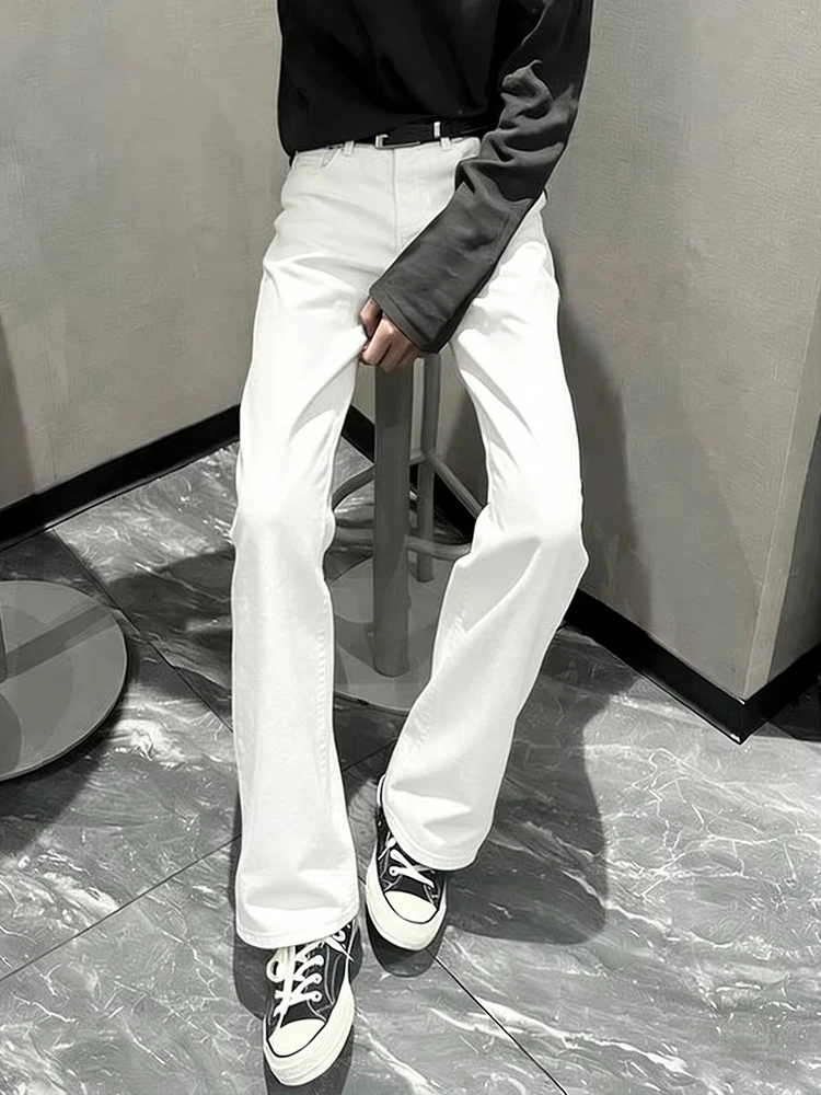 

American Sle Straight Leg White Jeans Men's Trendy Brand Haome High Street Lift Pants Cleanfit Flared Pants