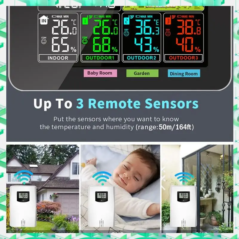 

3C электронный беспроводной датчик температуры и влажности, гигрометр, электронный цифровой термометр внутри/на открытом воздухе с метеостанцией, черный