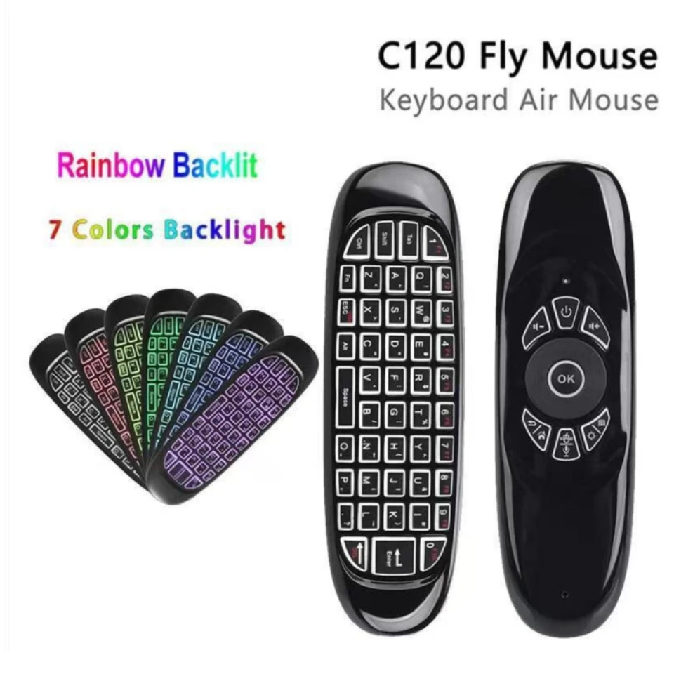 Usb Air Mouse Draadloze Toetsenbord Smart Rechargable Fly Mouse Met Rgb Backlit Russische Toetsenbord Voor Android Tv Box