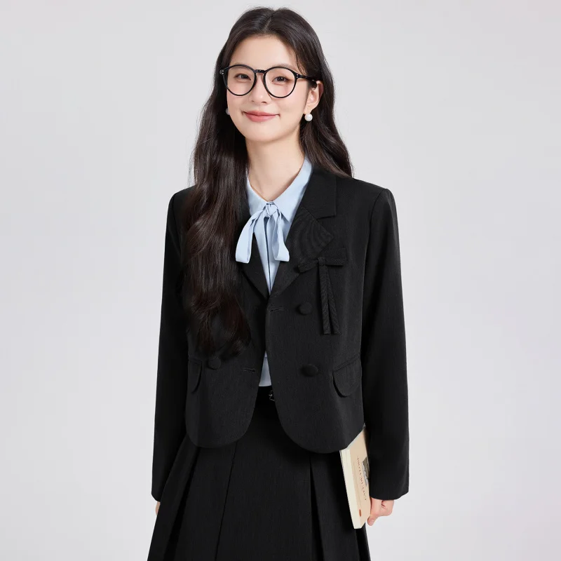 الربيع والخريف نمط جديد شهادة المعلم امتحان عام عمال ملابس رسمية مقابلة الدفاع فضفاضة بدلة سوداء مجموعة المهنيين