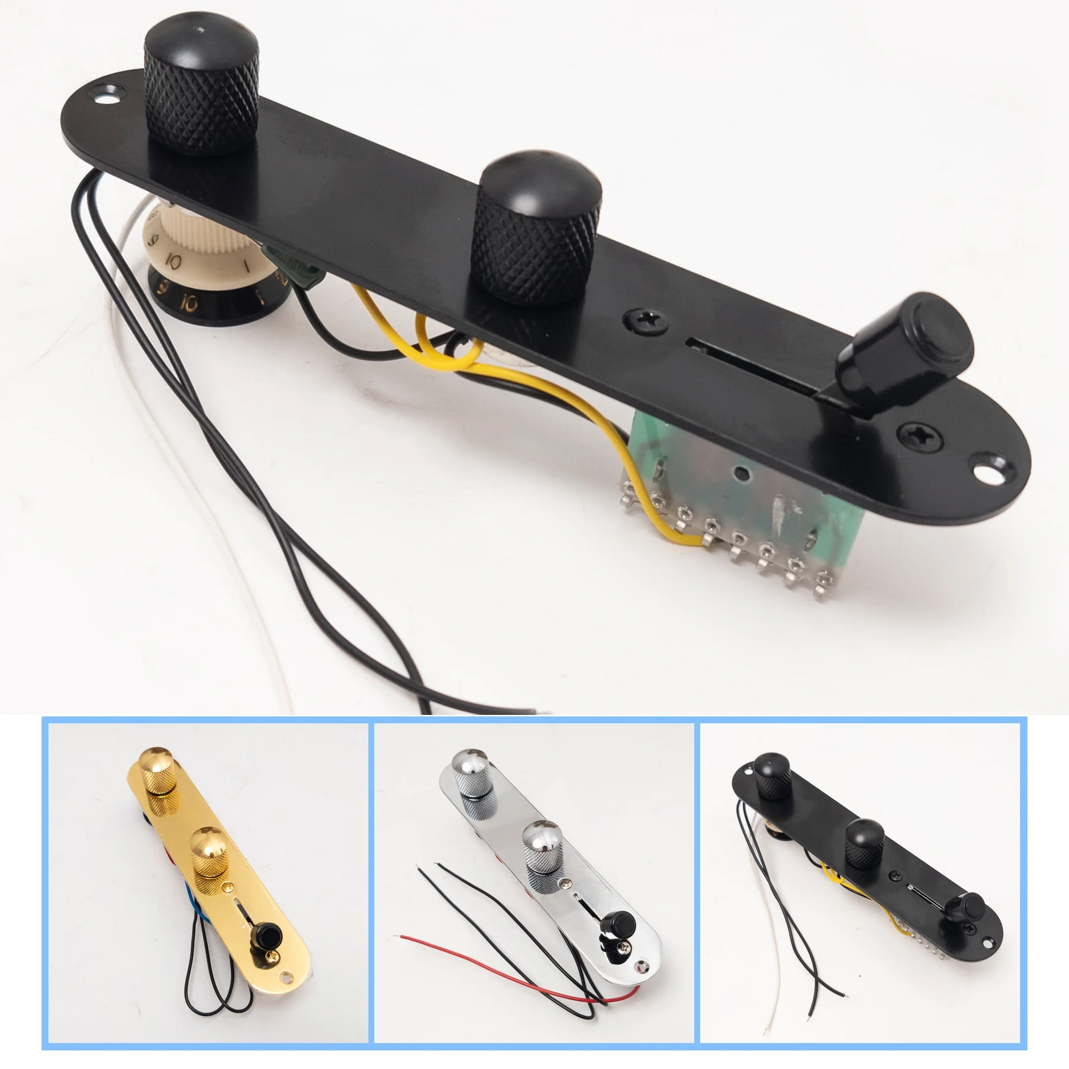 3 Way Wired Loaded Prewired Control Plate Harness Switch Knobs for TL Guitar Parts - Chrome Gold Black