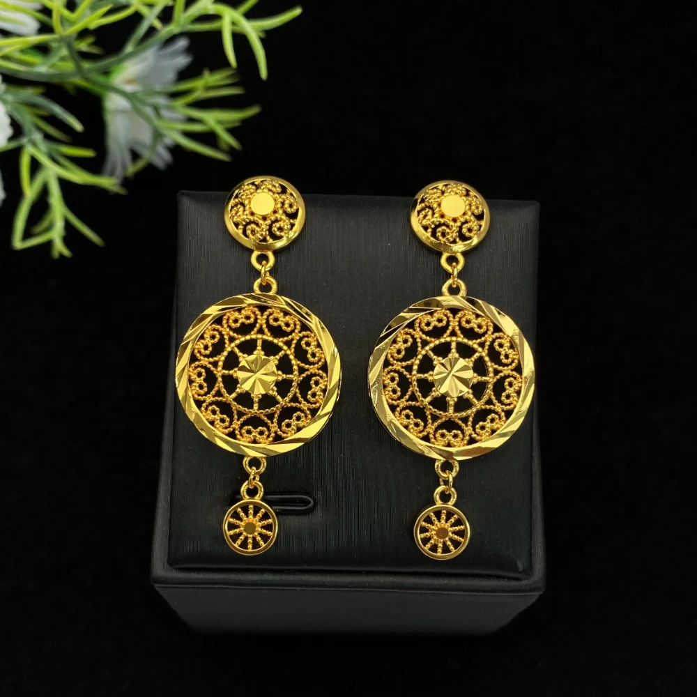 JRH Dubai Gold Plated Necklace Earrings Ring Bracelet Arabian Traditional Vintage Jewelry Women\'s Set Bridal Wedding Jewelry