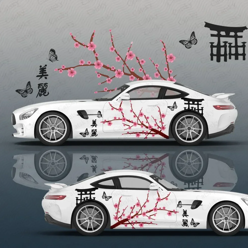 flower butterfly sakura Car Decal Protective Film Vinyl Itacar Racing Side Graphics Wrap Accessories Spray Paint auto Stickers