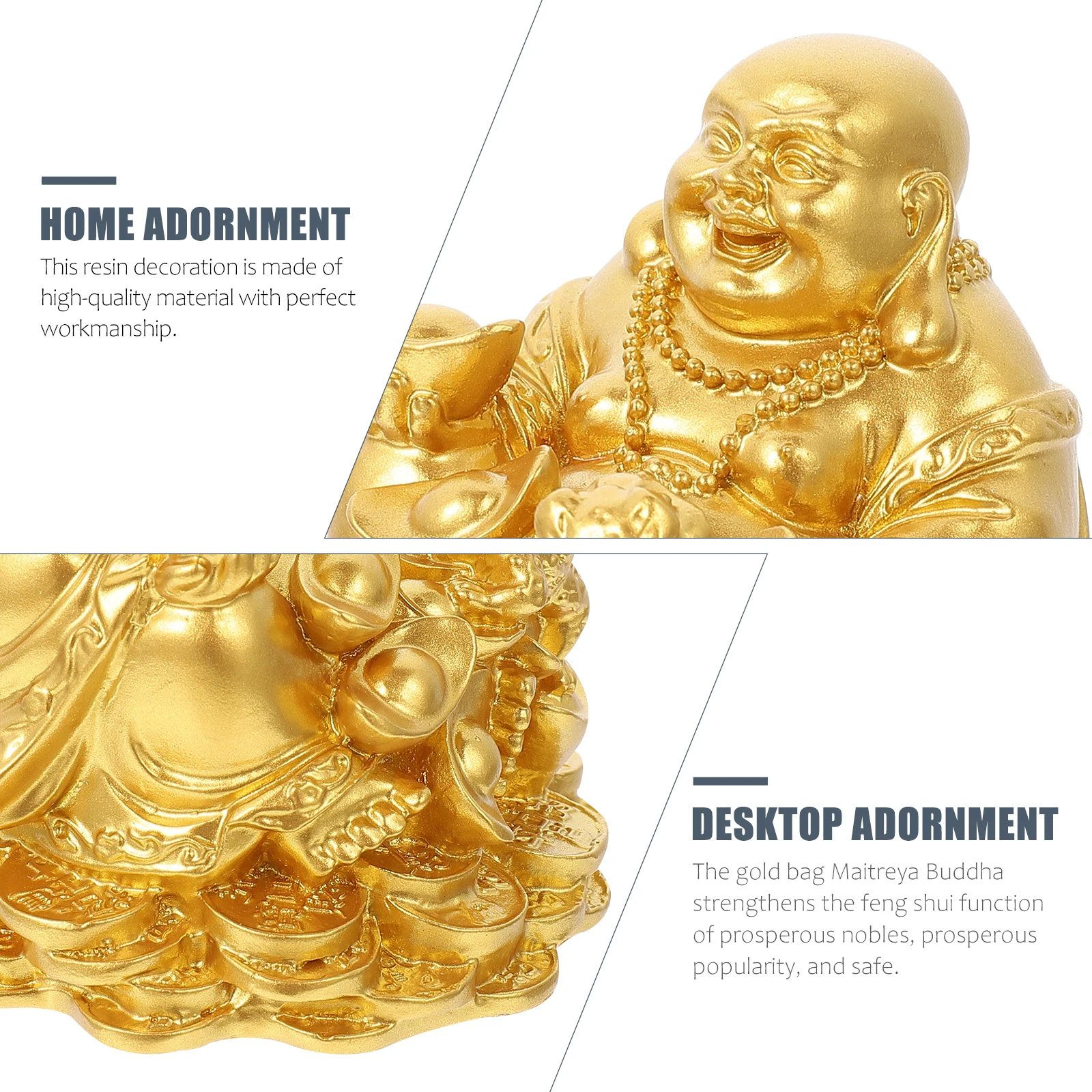 

2Pcs Gold Resin Maitreya Buddha Feng Shui Decoration Desktop Home Adornment Style Auspicious Collection Gift