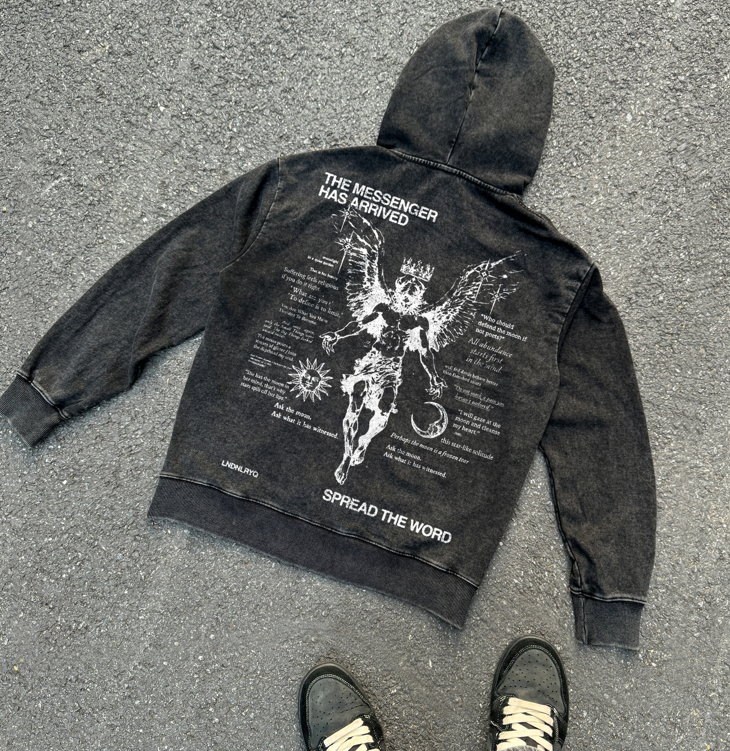 Crown Sun Moon Angel Vintage Graphic Acid Wash Oversized Hoodie Men's Hoodies New Autumn Winter Solid Color Hoodies Sweatshirt