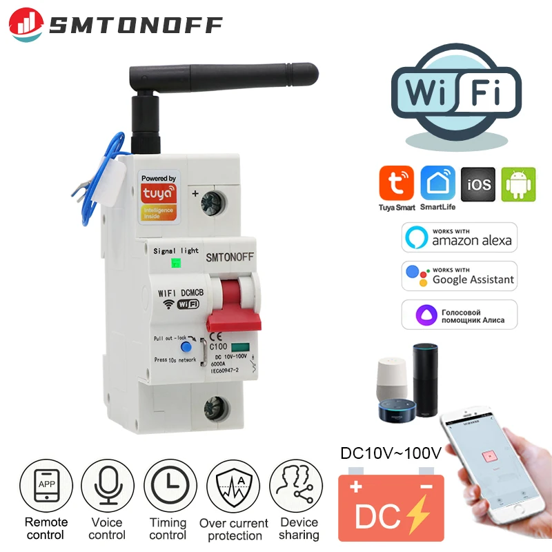 Tuya Smart life WiFi DC Smart Circuit Breaker 12V 24V 48V Zabezpieczenie przed przeciążeniem i zwarciem z Alexa google home dla inteligentnego domu