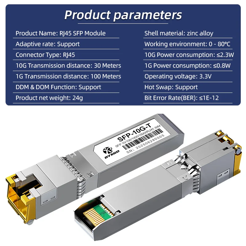 وحدة RJ45 SFP معدل التكيف التوصيل والتشغيل 10GBASE-T SFP+ لـ Cisco/Ubiquiti/Dell، 1G/10G Copper SFP للتبديل/الجهاز التوجيه/الخادم