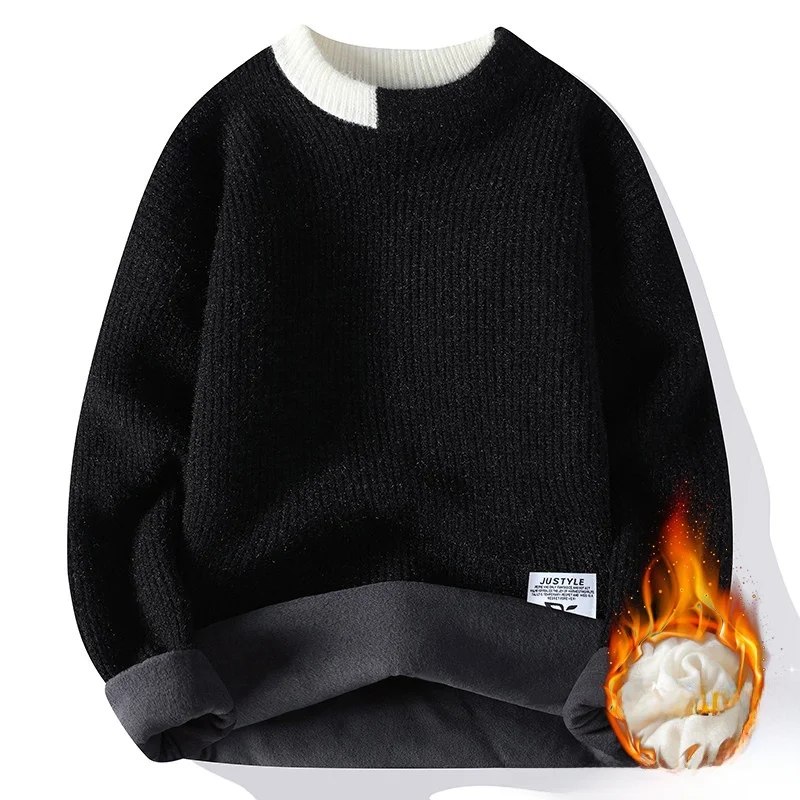 

ex Thiened Fce Lined Oversized round Ne Knitted Sweater Winter Warm Casual Wear Polyester Acrylic Nylon Blend
