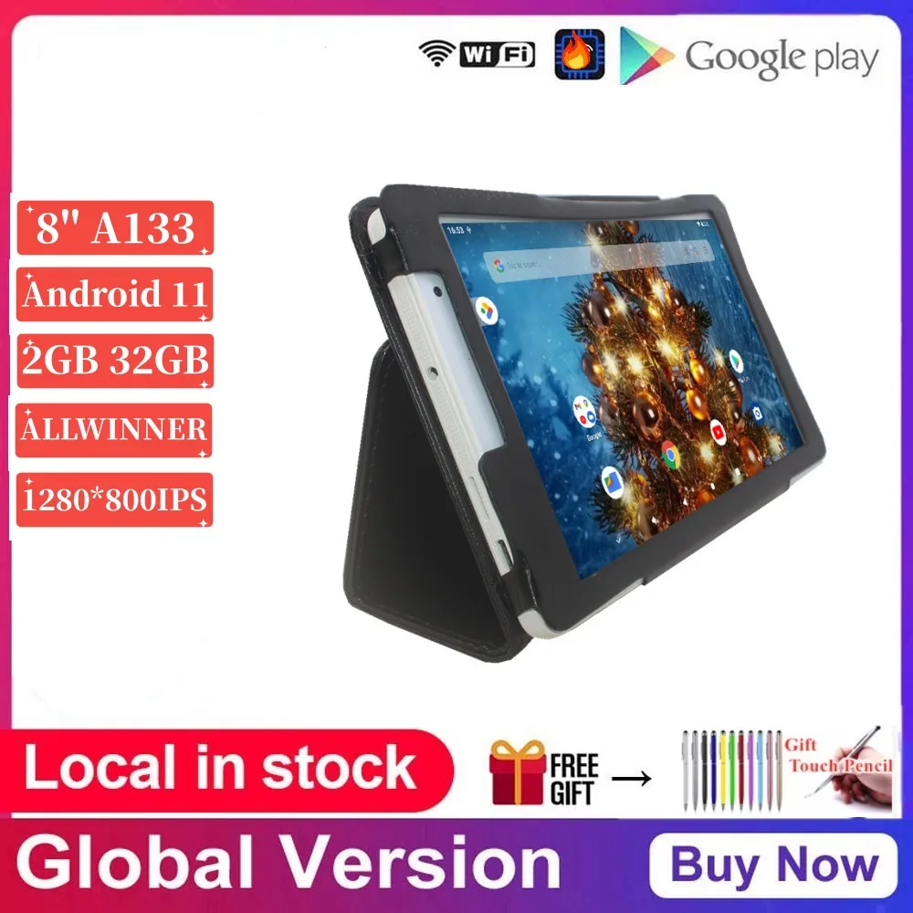 Google Play Tablet 8 '' Andriod 11 Allwinner A133 Tablets PC Quad Core 2GB+32GB 64-Bit 1280 x 800IPS Netbook Gift Leather Case