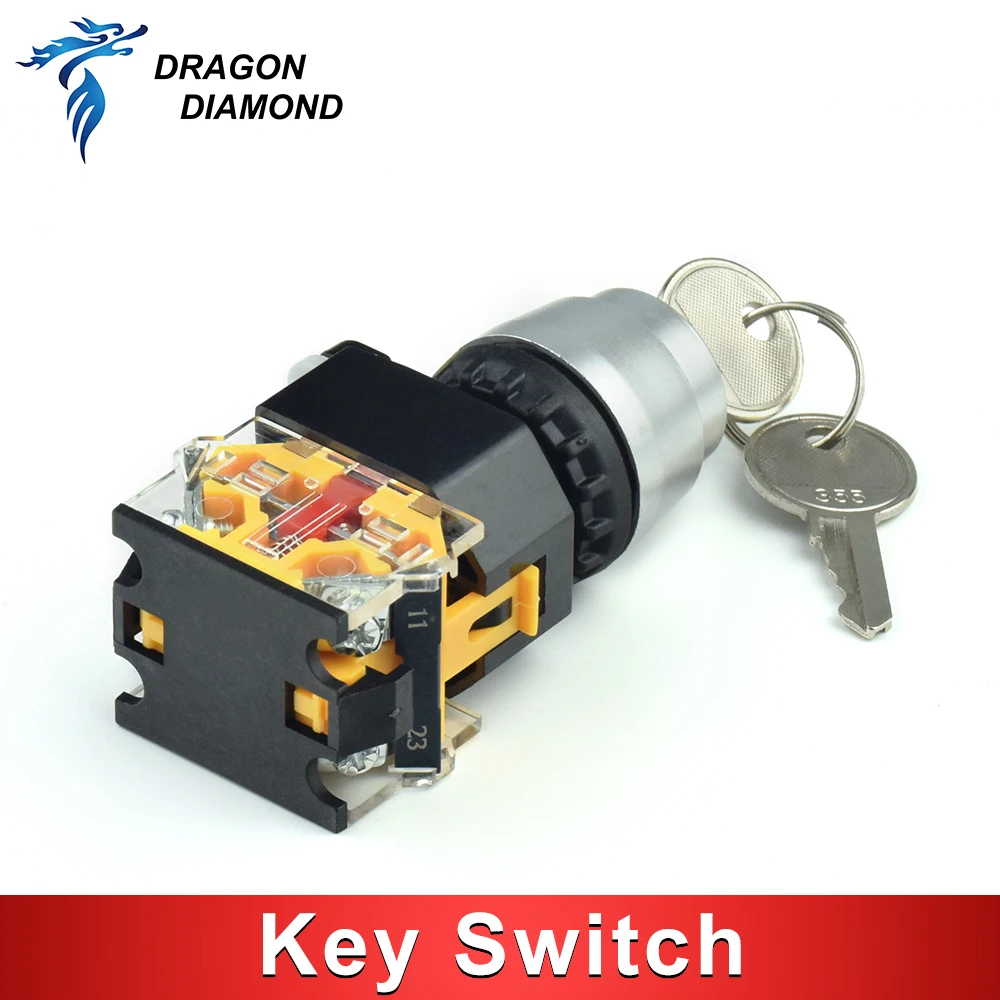 LA38-11Y 22mm Knob Selector Rotary Lock Key Switch 2 Position 1NO1NC with 2 Keys Latching Push Button Switch