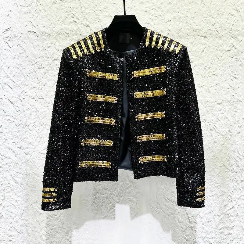 Fashion Men's Short Jacket Embroidery Sequin Patchwork Decoration Design Long Sleeve Fashionable Cardigan Men Coats 2