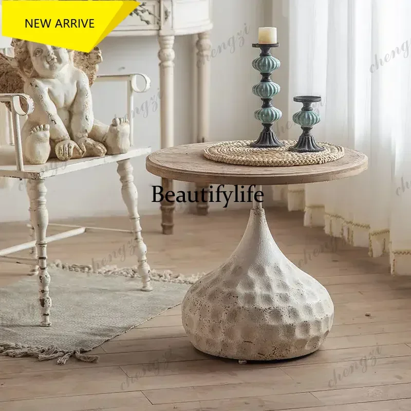 Z138  American Retro Small Round Table Cafe Coffee  Decoration Edge Few Roman Columns Old Wrought Iron Corner