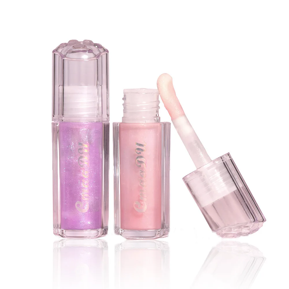 CmaaDU Brilho labial diamante de 2 cores, espelho de água com gás fino, cor e brancura, brilho labial gordo, hidratante