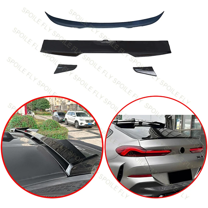 

For BMW X6 X6M G06 F96 2020 2021 2022 2023 2024 High Quality ABS Car Rer Wing Spoiler Roof Spoiler Glossy Black