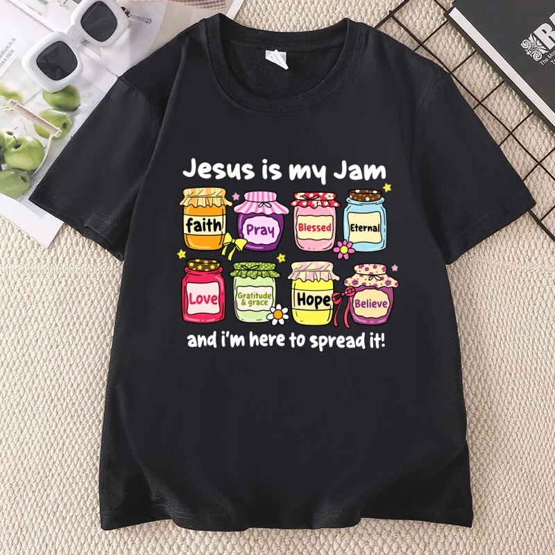 Cute Christian Faith Jars Design T-shirt Women Jesus Is My Jam Tshirt Blessings Religious T Shirt Cotton Short Sleeve Clothing