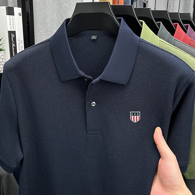British Style 100%Cotton Men New Short-Sleeved Polo Shirt Lapel Button Stamp Multiple Color Options T-Shirt Trend Men's Clothing