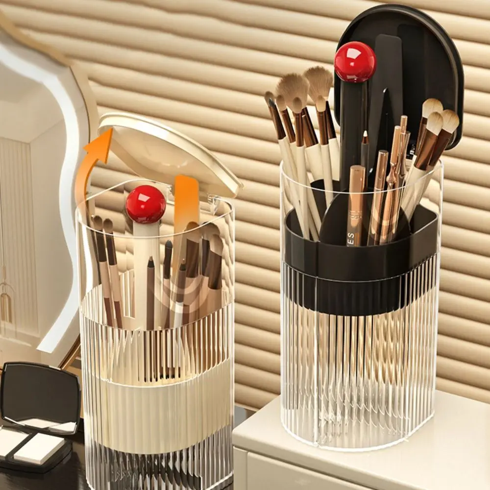Automatic Lifting Makeup Brushes Holder Dustproof with Lid Lipstick Eyebrow Pen Holder Large Capacity Transparent