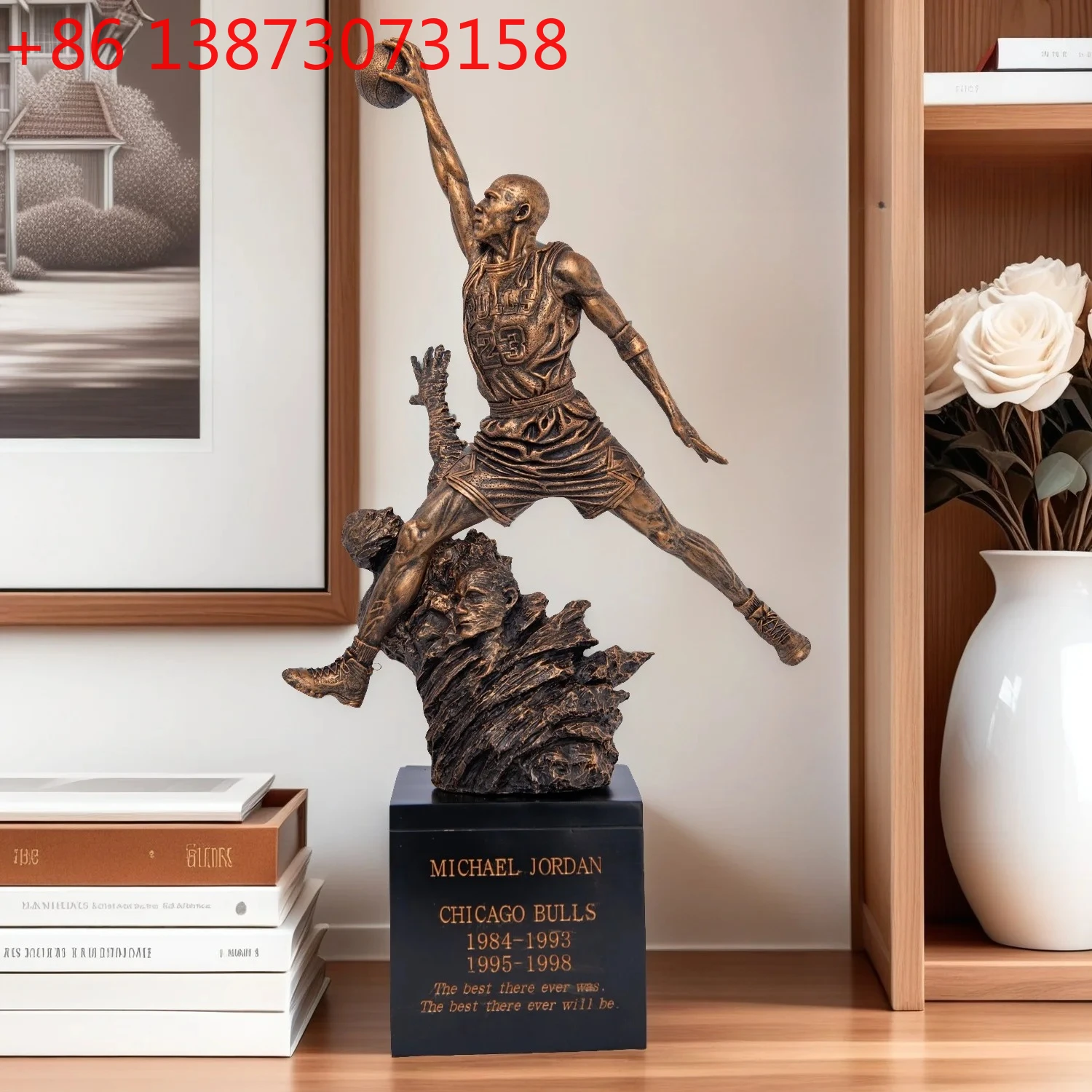 Sculpture en résine Michael Jordan 23, art fait main, statues en résine, finition bronze, statues décoratives pour la maison, cadeau