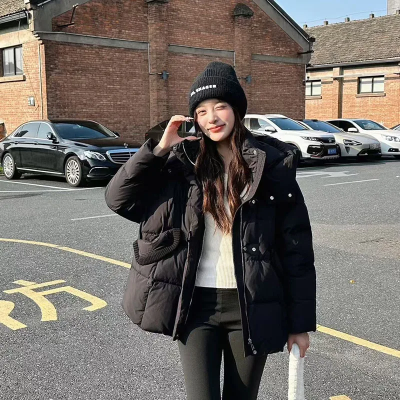 Inverno quente jaqueta feminina 2025 novo design elegante sentido engrossado pato branco para baixo com capuz jaqueta feminina h649