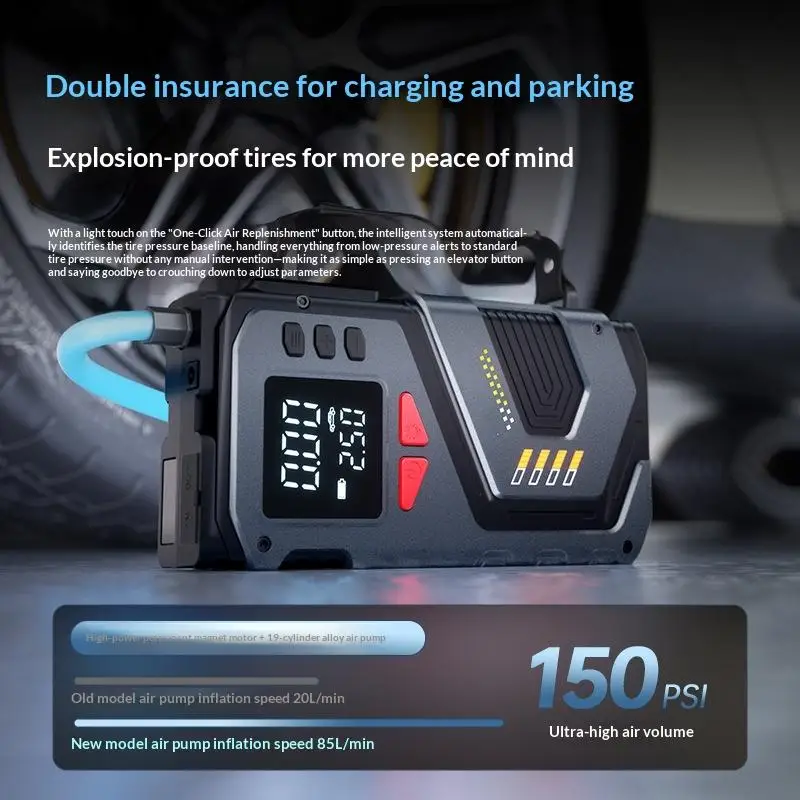 Portable Jump Starter With Air Compressor For 12V Petrol Car 150 PSI Car Tires Air Pump With LED Lights & Pressure Gauge▪ view 3