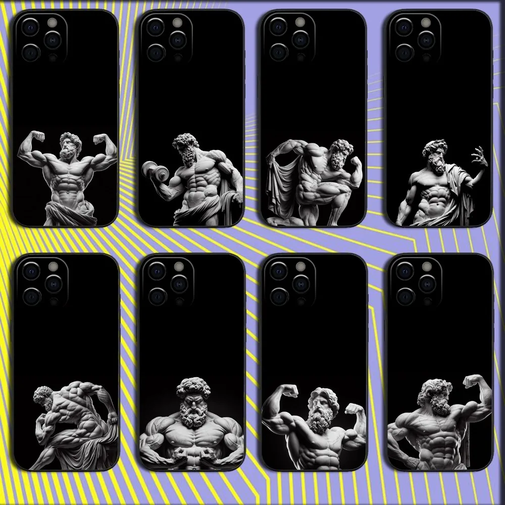 Greek Mythology Statue Fitness GYM Phone Case For iPhone 16,15,14,13,12,11,Pro,X,XS,Max,XR,Plus,Mini Soft Black Cover