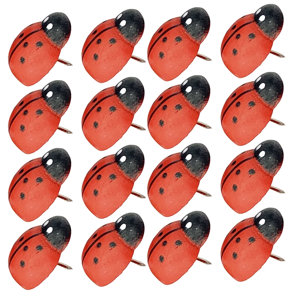 100 szt. Drewniane pinezki w kształcie biedronki, dekoracyjne pinezki do tablic korkowych, do użytku domowego i szkolnego.