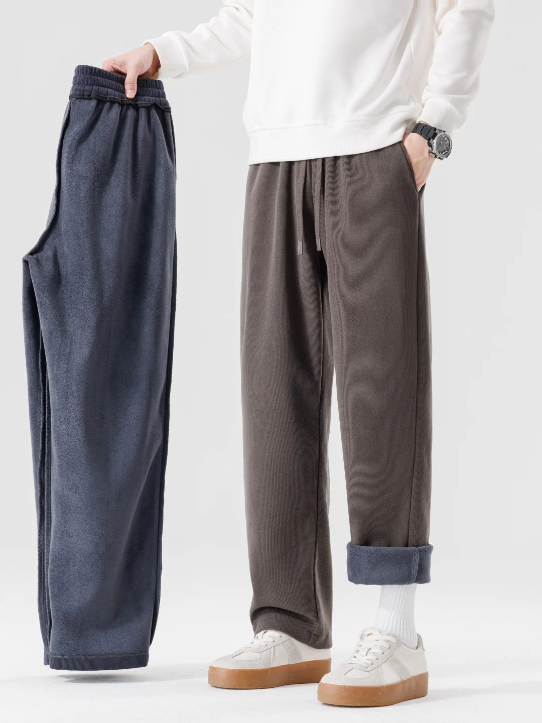 

Men's Thiened Fce Lined Corduroy Casual Pants Autumn Winter Warm Loose Fit Straight Leg Sweatpants Trendy Sports Trousers
