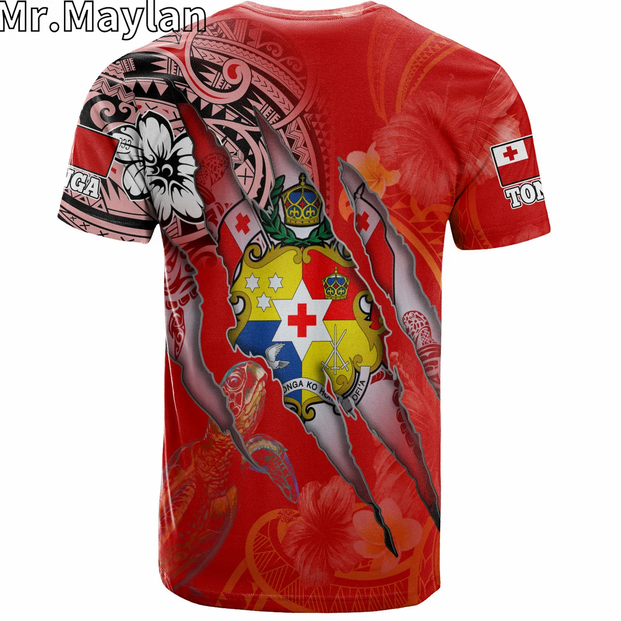 T-shirt personnalisé imprimé en 3D Tonga pour hommes et femmes, conforme à la culture esienne, tatouage tribal, t-shirt rouge, streetwear unisexe