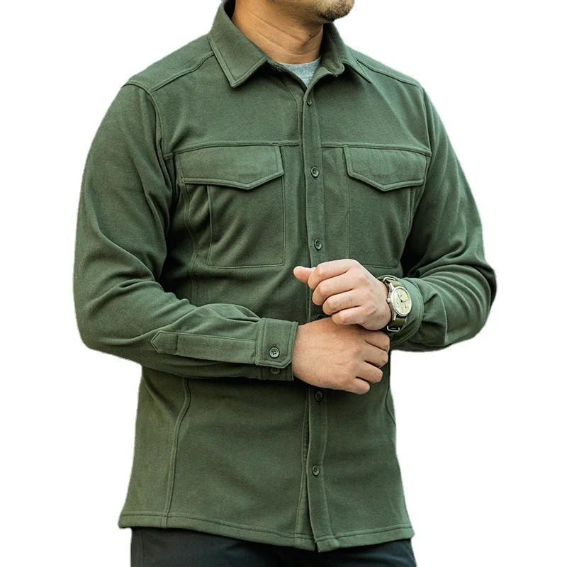 Autumn Winter Fleece Tactical Shirt Men Outdoor Plus Velvet Warm Hiking Sports Shirt Military Field Combat Shirt Work Clothes