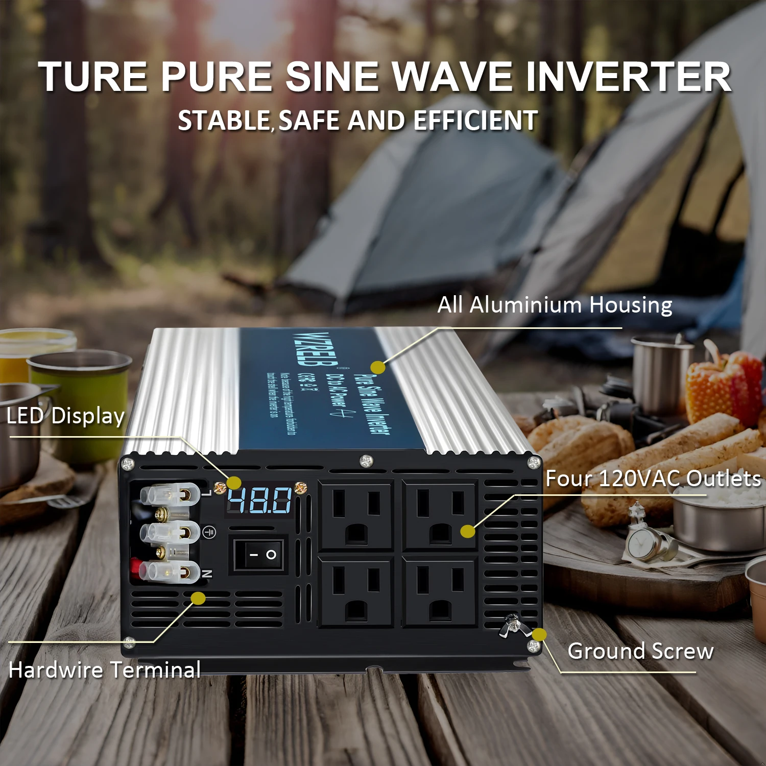 5000W DC to AC Solar Inverter Pure Sine Wave Voltage Converter Battery 12V/24V/36V/48V/60V/72V to 100V/110V/120V/220V/230V/240V